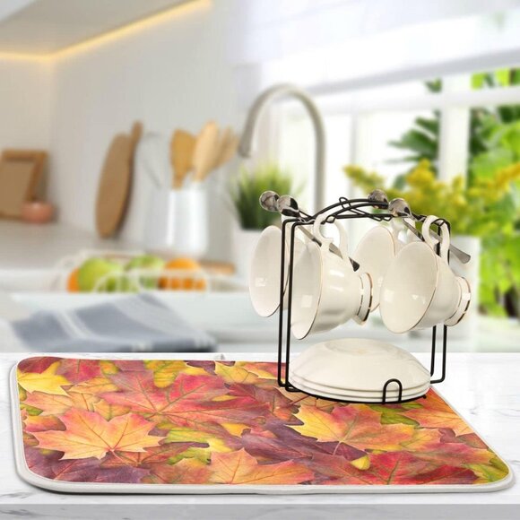 Colorful Autumn Maple Leaves Dish Drying Mat for Kitchen Counter Fall Drying Mat - Picture 7 of 7